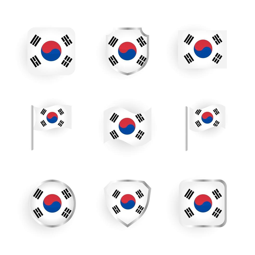 Sydkorea flagga ikoner set vektor