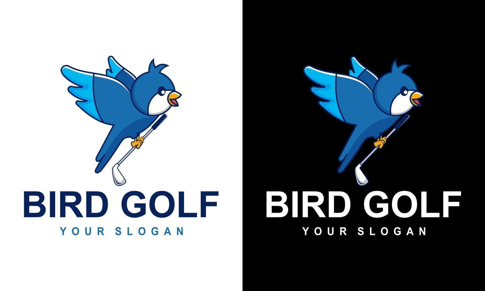 Logo-Cartoon-Vogel, der Golf für ein Sportmaskottchen-Design spielt vektor