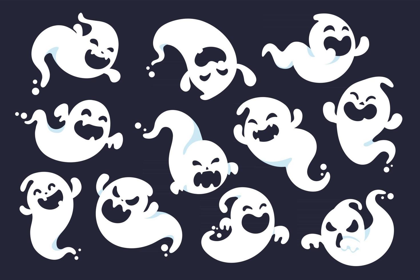 en tecknad vit ond spöke som har kul att spöka människor på halloween. vektor