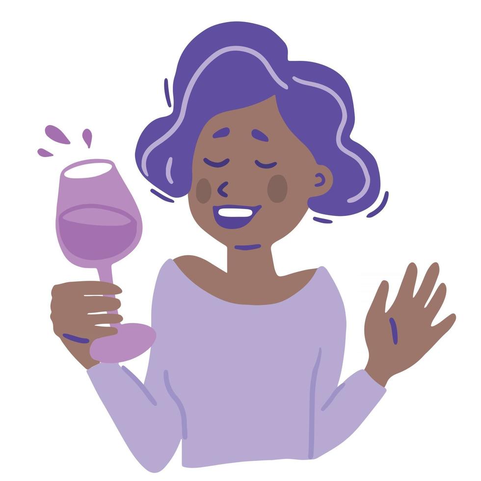 weibliche Zeichentrickfigur mit einem Glas Wein vektor