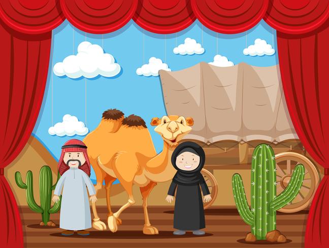 Bühnenstück mit zwei Leuten, die Araber in der Wüste spielen vektor
