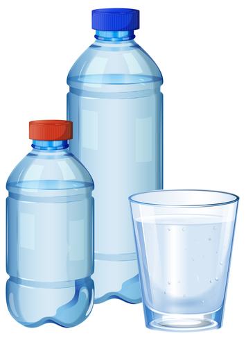 Wasserflaschen und Glas mit Trinkwasser vektor
