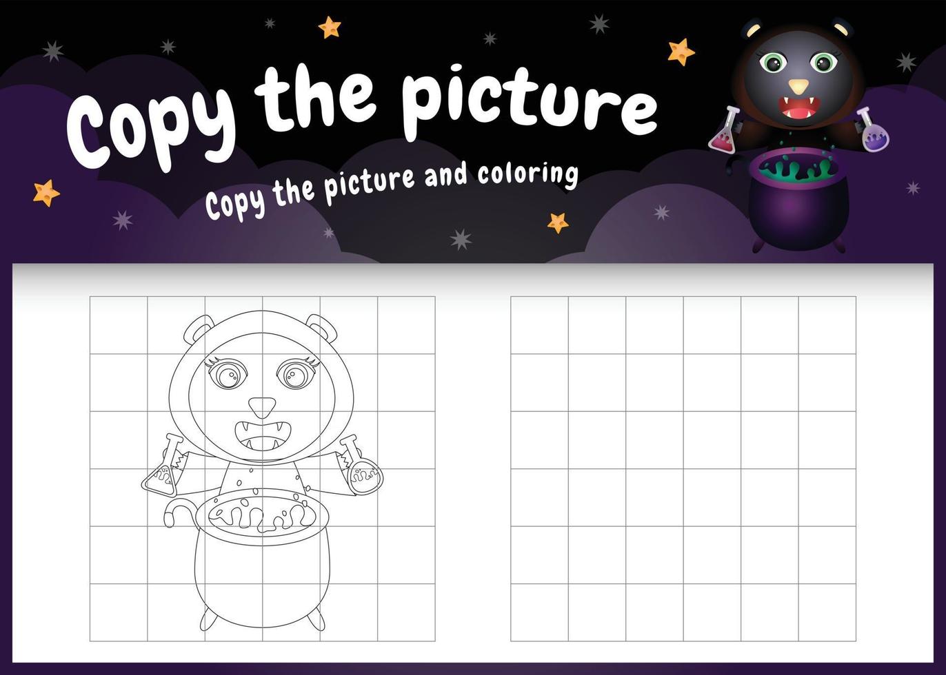 kopiera bilden barn spel och målarbok med en söt svart katt vektor