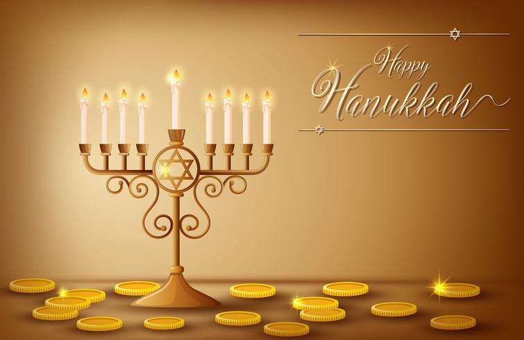 Lycklig Hanukkah kort mall med mynt och ljus vektor
