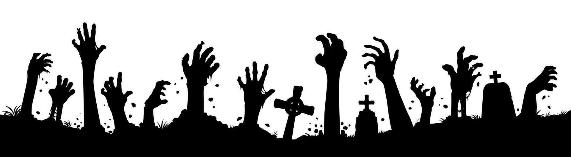 Halloween Banner, Zombie Hand Silhouetten Friedhof vektor