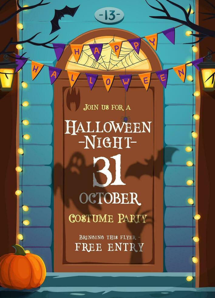 Halloween Party Flyer mit dekoriert Urlaub Tür vektor