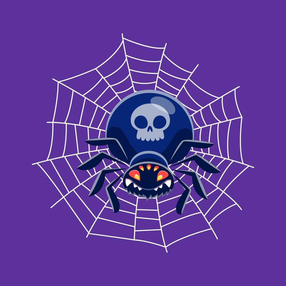 Halloween Spinnennetz mit Spinne Charakter, Karikatur vektor