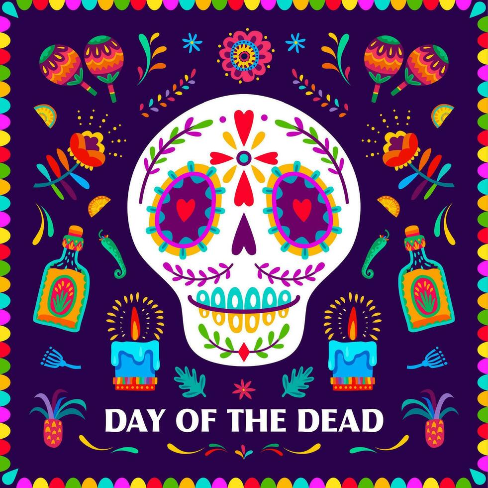dag av de död- mexikansk baner med calavera skalle vektor
