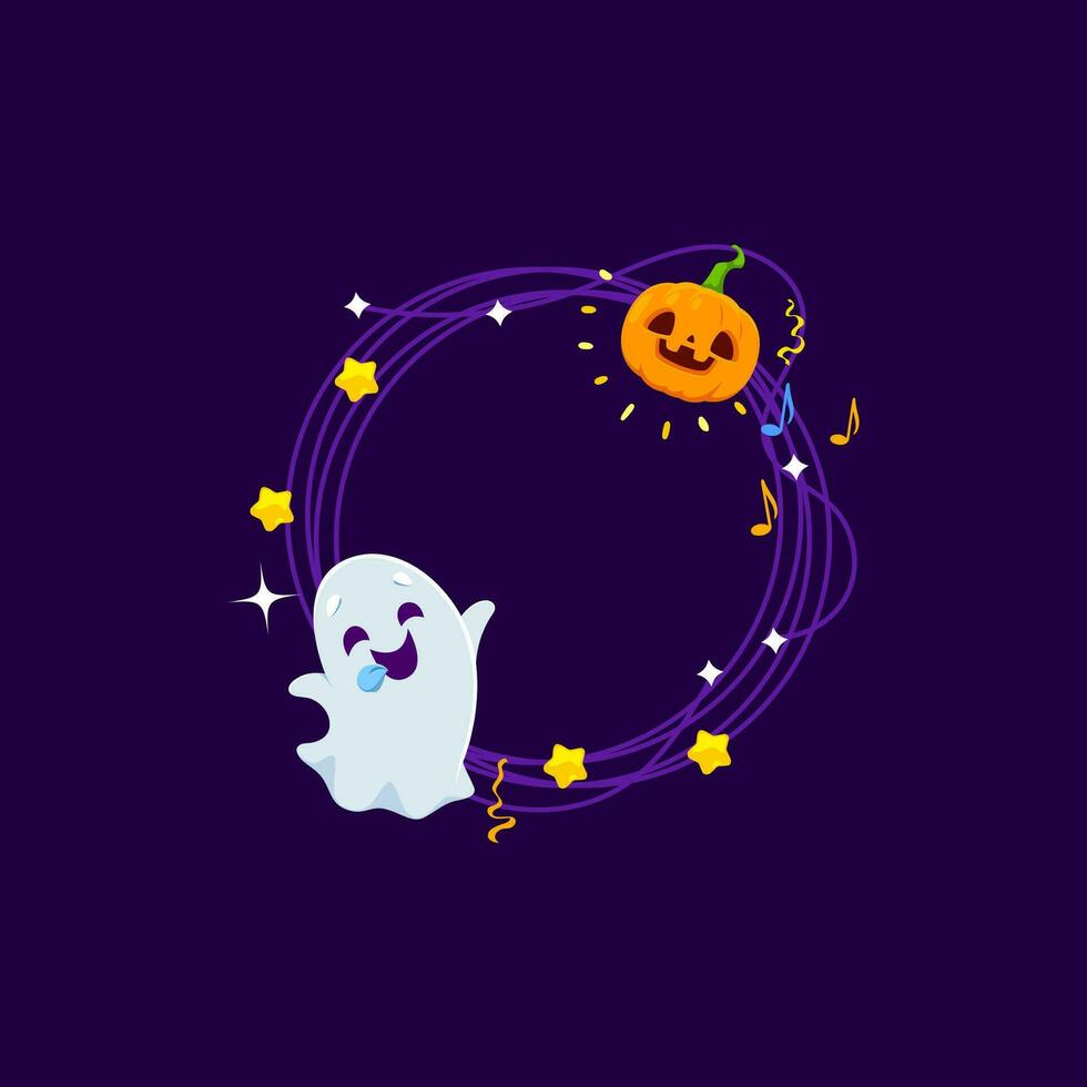 halloween Semester ram med spöke och pumpa vektor
