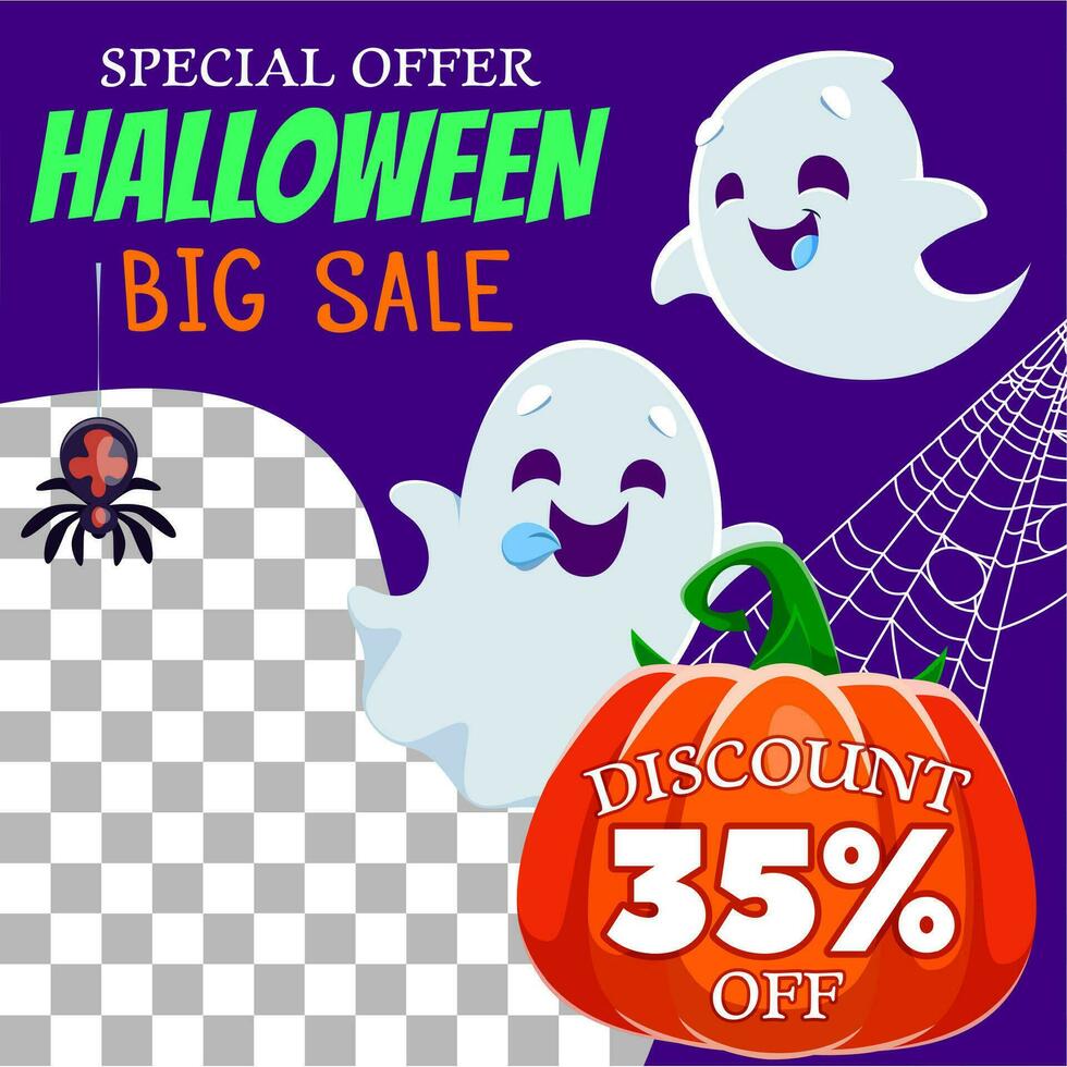 Halloween Urlaub Verkauf Banner, Geister und Spinne vektor