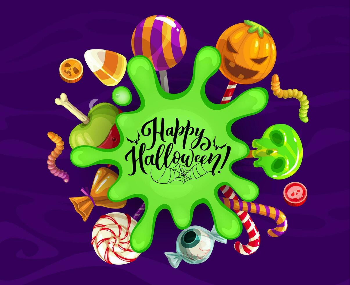Halloween Banner Urlaub Süßigkeiten und Grün Klecks vektor