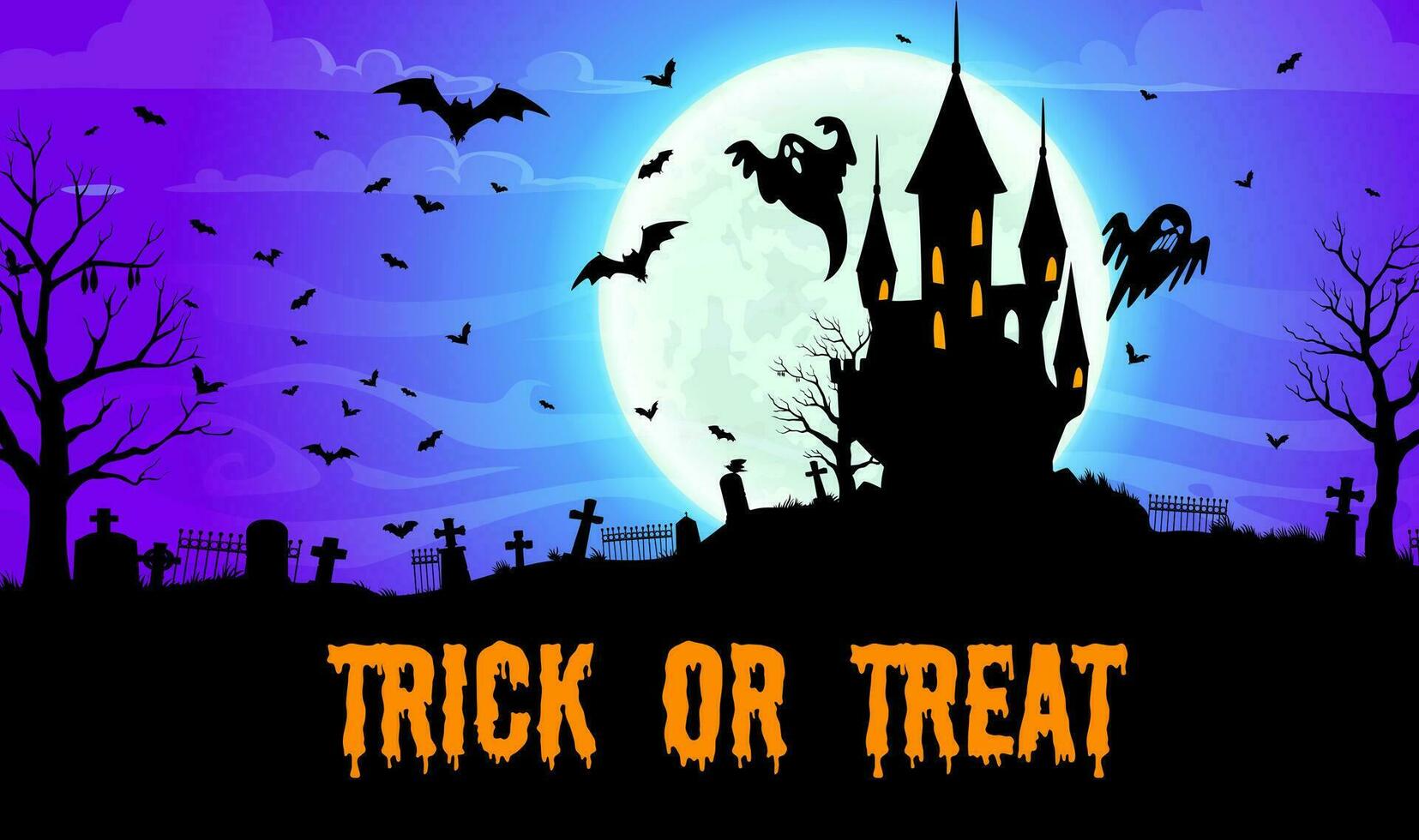 halloween slott landskap med spöken och fladdermöss vektor
