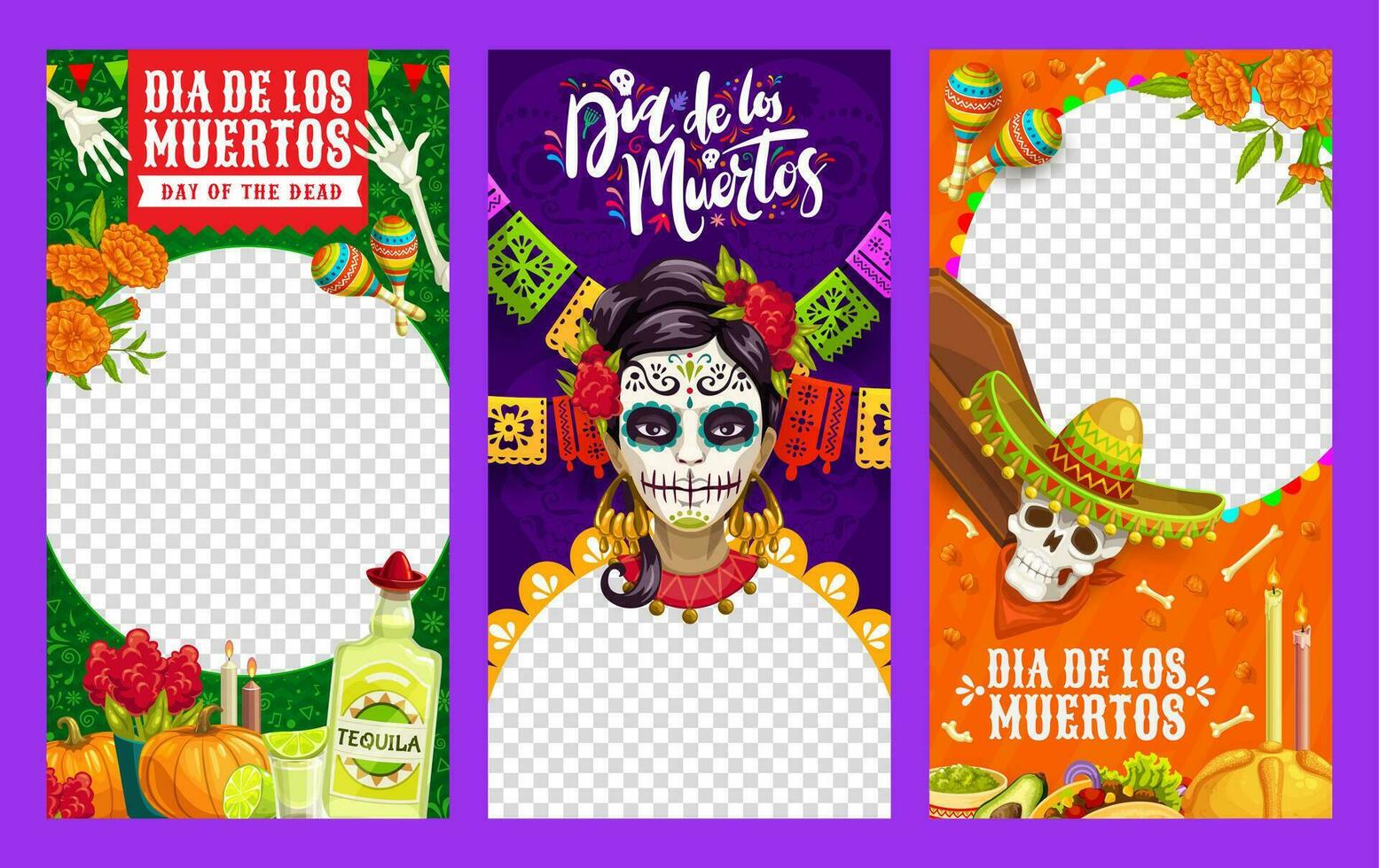 dia de los Muertos Urlaub Sozial Medien Vorlagen vektor