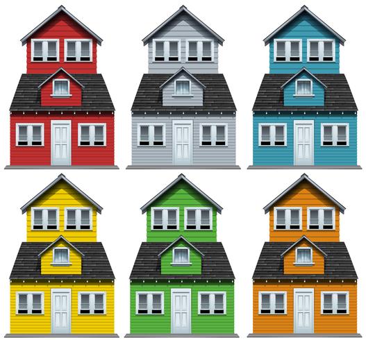 Hus med sex olika färger vektor