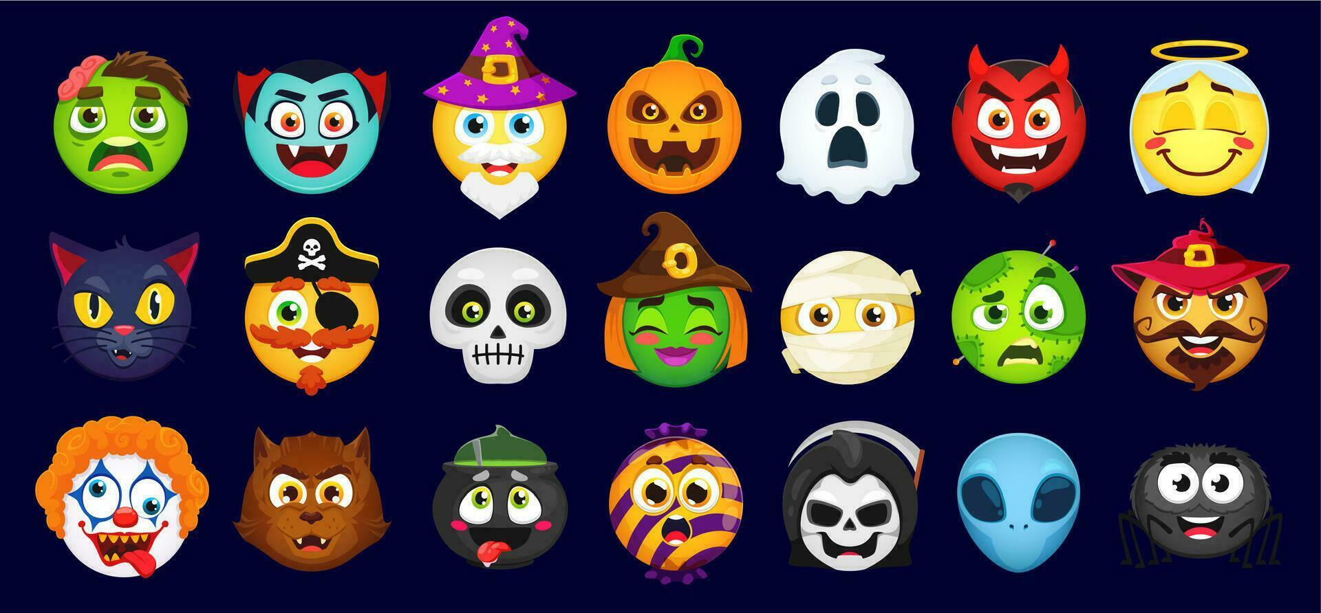 tecknad serie halloween emoji isolerat vektor ikoner uppsättning