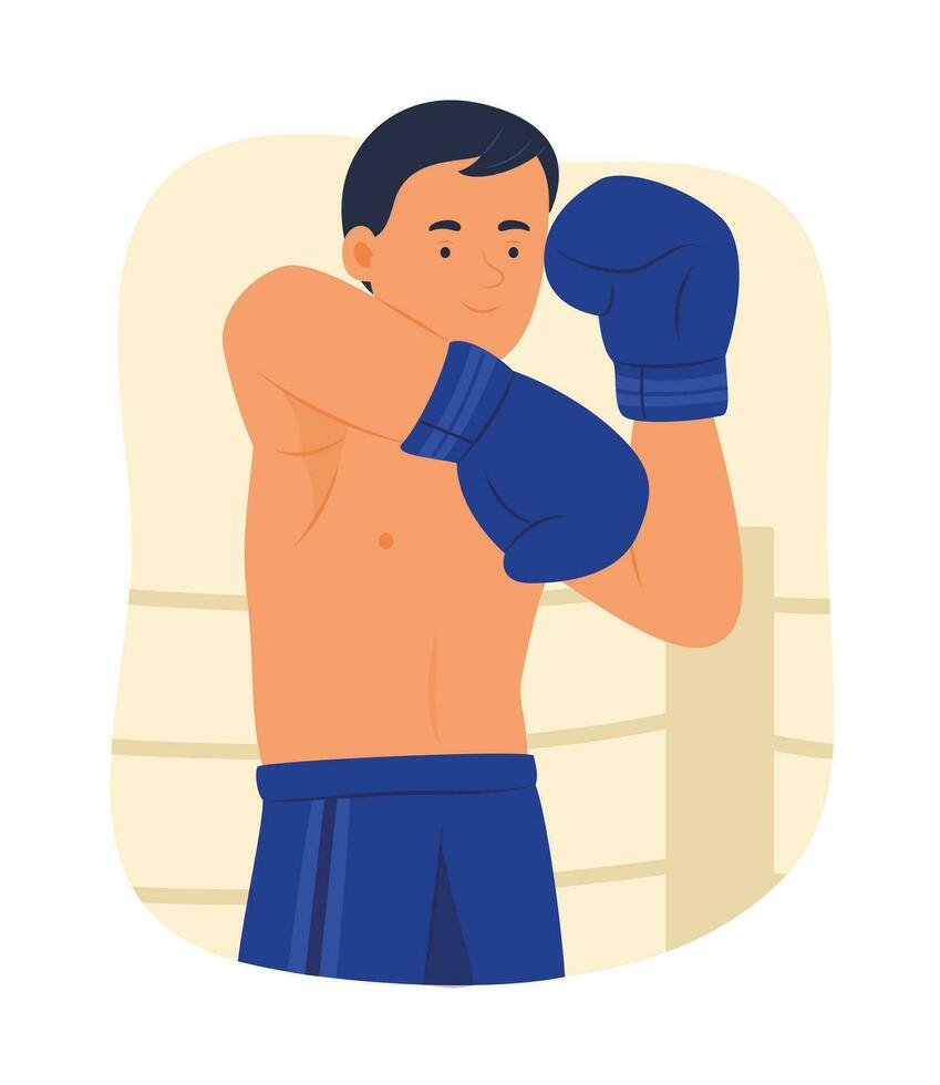 ung sportsman med boxning handskar för thai boxning sport begrepp illustration vektor