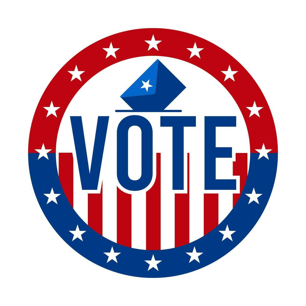 Präsidentschaftswahl Wahl Abstimmung Abzeichen - - vereinigt Zustände von Amerika. USA patriotisch Symbol - - amerikanisch Flagge. demokratisch republikanisch Unterstützung Stift, Emblem, Briefmarke oder Taste. vektor