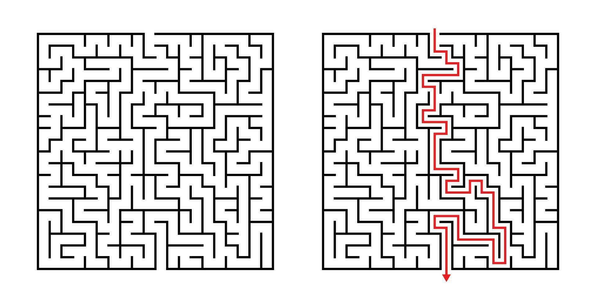 Vektor Platz Matze - - Labyrinth mit inbegriffen Lösung im schwarz Rot. komisch lehrreich Verstand Spiel zum Koordinierung, Probleme lösen, Entscheidung Herstellung Kompetenzen prüfen.