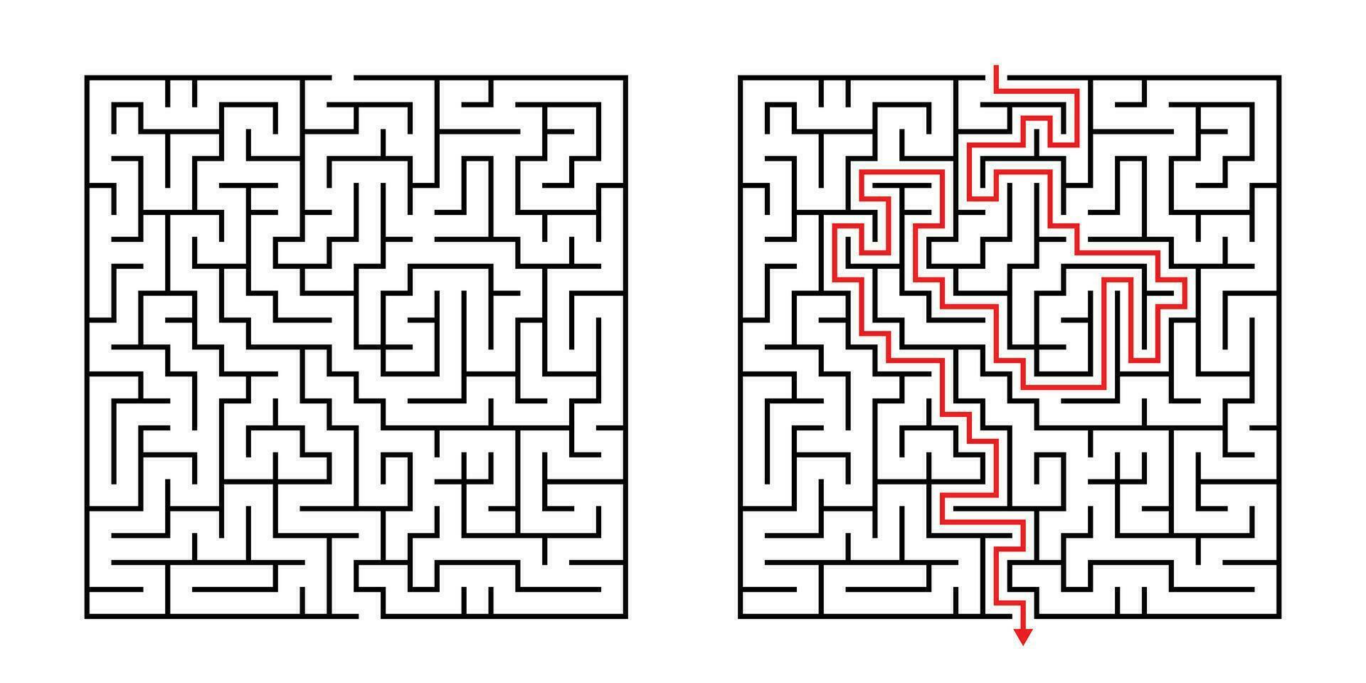 Vektor Platz Matze - - Labyrinth mit inbegriffen Lösung im schwarz Rot. komisch lehrreich Verstand Spiel zum Koordinierung, Probleme lösen, Entscheidung Herstellung Kompetenzen prüfen.