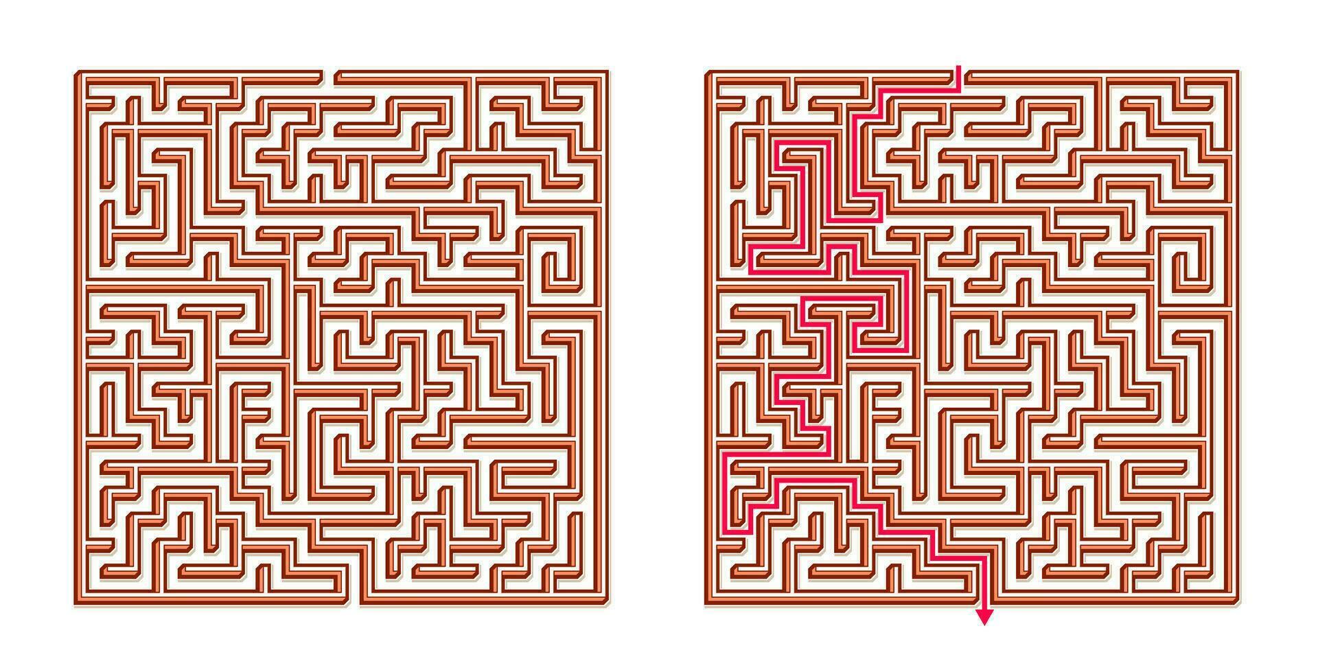 Vektor 3d isometrisch einfach Platz Matze - - Labyrinth mit inbegriffen Lösung. komisch lehrreich Verstand Spiel zum Koordinierung, Probleme lösen, Entscheidung Herstellung Kompetenzen prüfen.