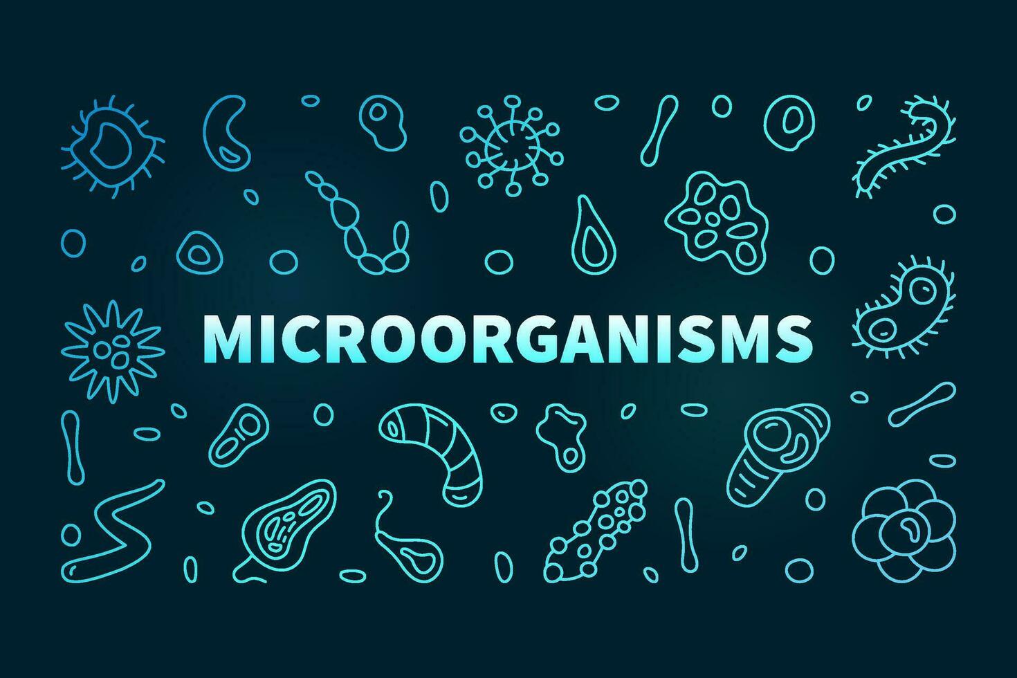 Mikroorganismen Vektor Mikro Organismen Konzept Gliederung farbig horizontal Banner oder Illustration mit Mikro Organismen Gliederung Zeichen