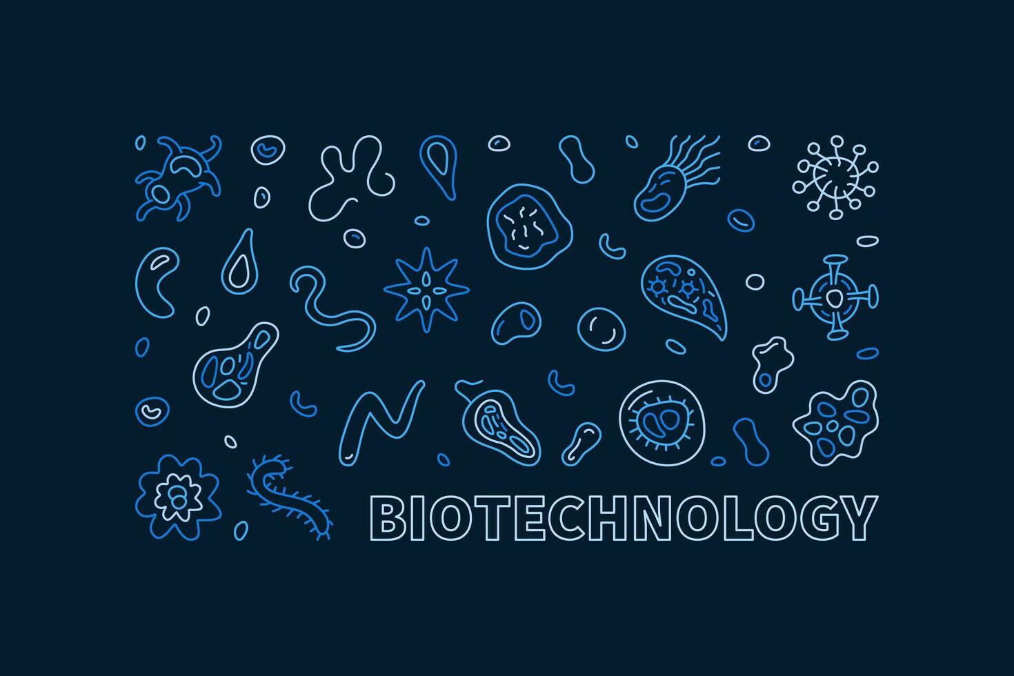 bioteknik vetenskap begrepp vektor kreativ blå översikt horisontell baner eller illustration