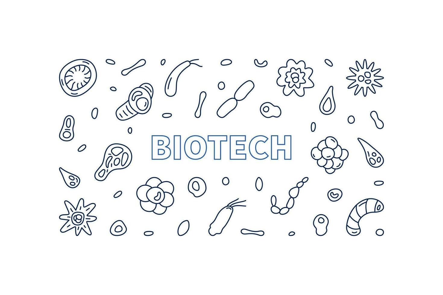 Biotech Konzept Gliederung Vektor horizontal Banner - - Biotechnologie Wissenschaft Illustration