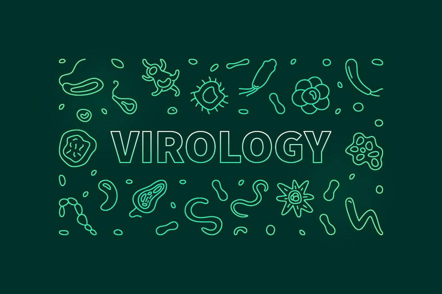 virologi vektor mikro biologi och virus begrepp översikt grön illustration eller horisontell baner