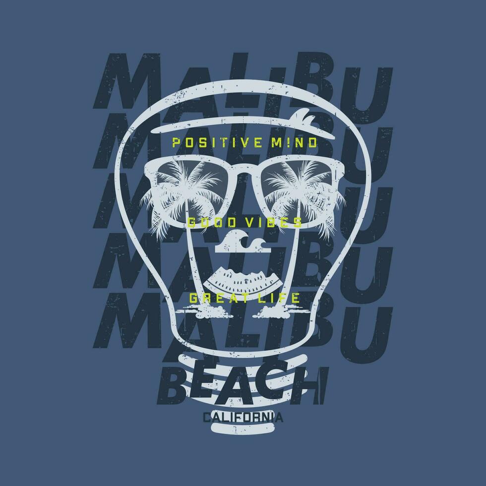 malibu Kalifornien, på strand tema grafik design, surfing typografi, t skjorta vektorer, sommar äventyr vektor