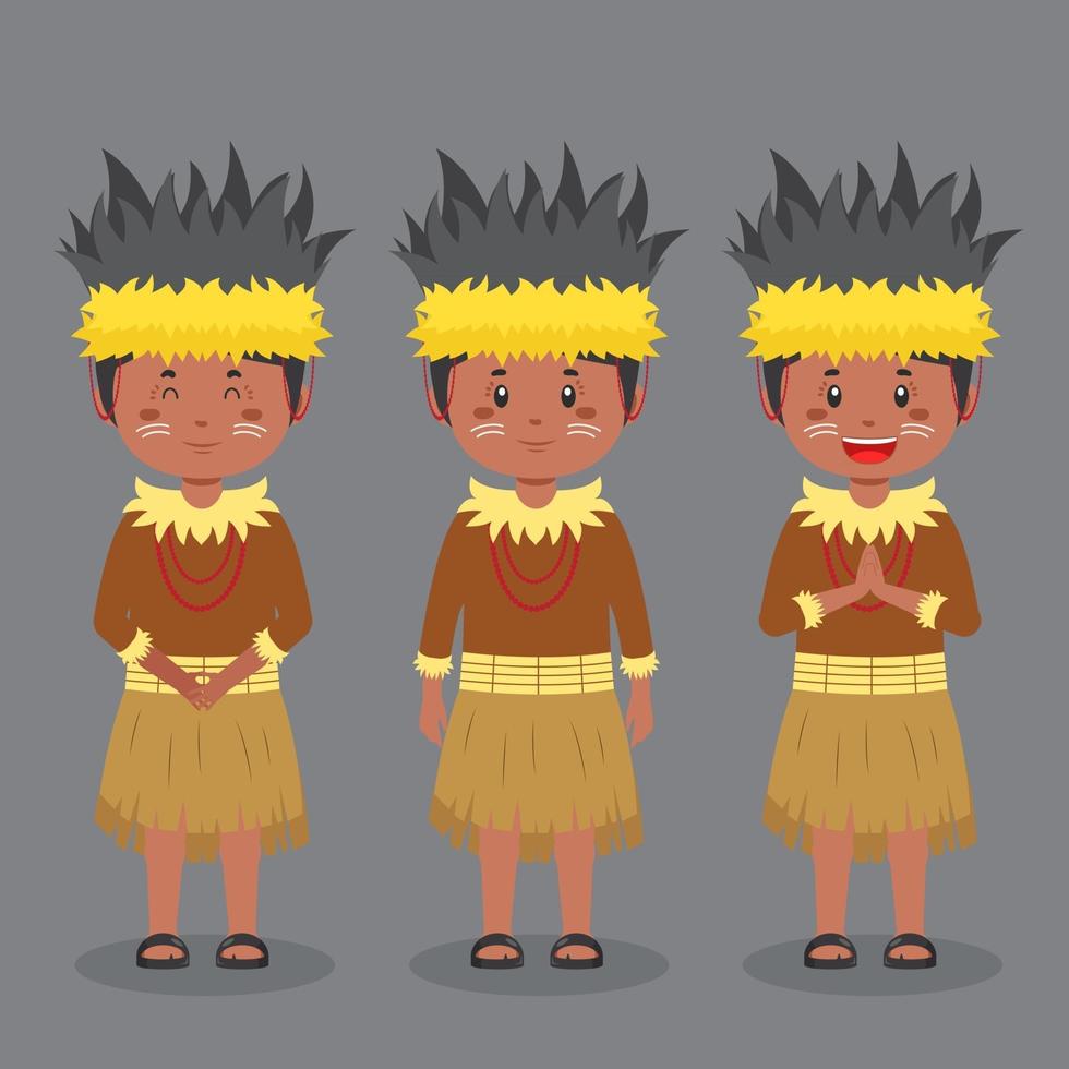 papua indonesisk karaktär med olika uttryck vektor