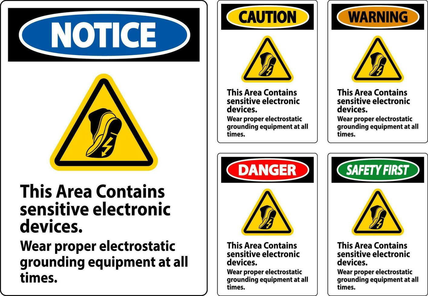 Vorsicht Zeichen diese Bereich enthält empfindlich elektronisch Geräte, tragen richtig elektrostatisch Erdung Ausrüstung beim alle mal vektor