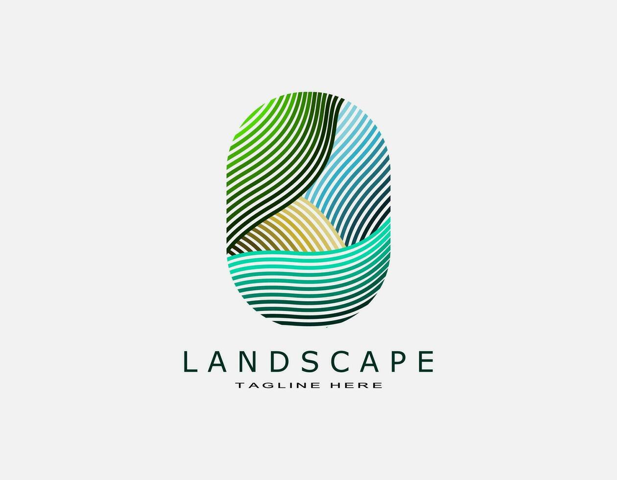 elegant Logo von Landschaft. kreativ Design mit bunt wellig Linie Kunst mit Gelb, Blau, und grün. geeignet zum reisen, Hotel, Landwirtschaft, Bauernhof. vektor