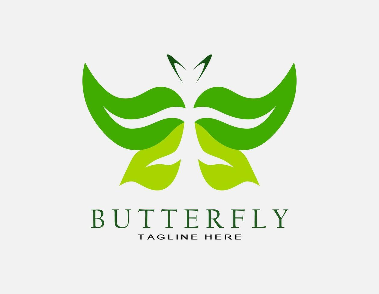 minimalistisk grön fjäril logotyp. design vektor med blad. elegant skönhet ikon för spa, kosmatisk, natur.