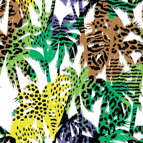 Trendigt sömlöst exotiskt mönster med palm- och djurprins vektor