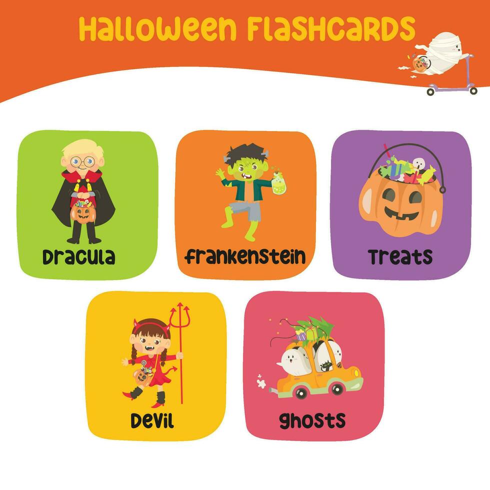 halloween Flash-kort samling. söt halloween flashcards samling. tryckbar spel kort. redo till skriva ut. vektor