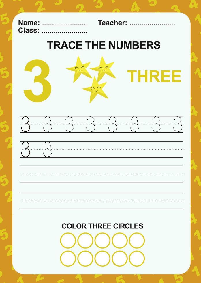 spår och skriva siffra för barn. övning för barn till känna igen de siffra. pedagogisk kalkylblad för förskola vektor