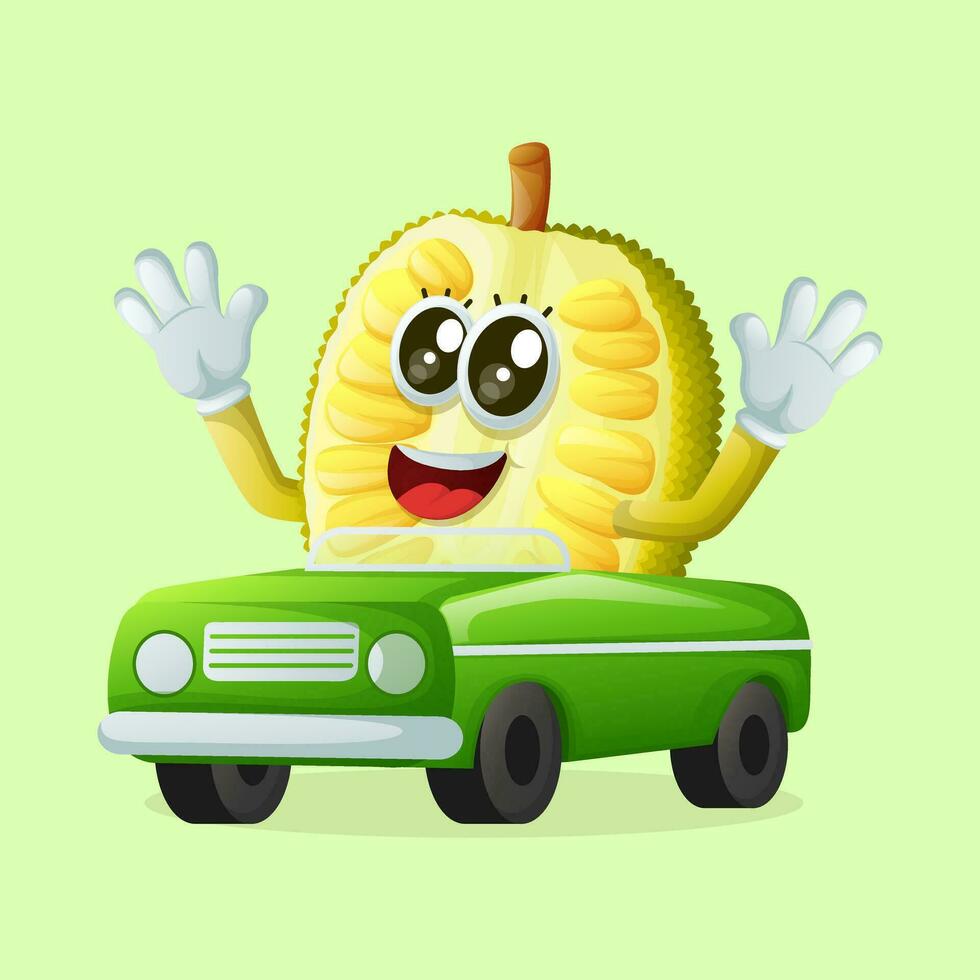 Jackfrucht Charakter spielen mit Auto Spielzeug vektor