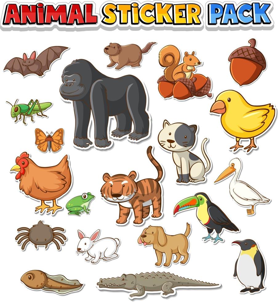 süße wilde Tiere Sticker Pack isoliert vektor