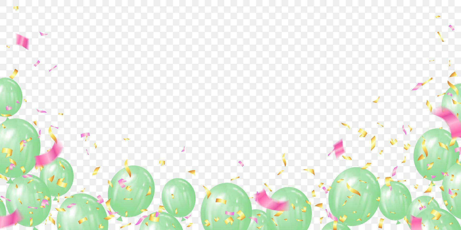 grön ballong, guld och rosa konfetti bakgrund vektor illustration. försäljning baner eller ram hälsning kort
