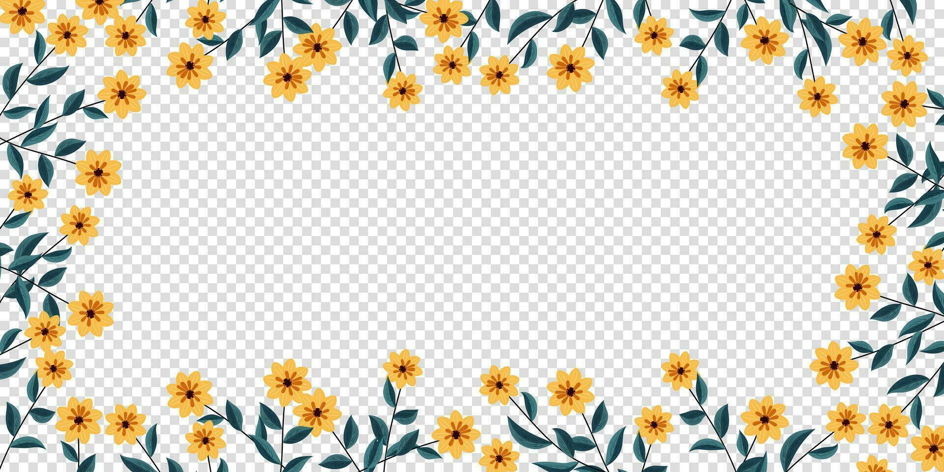 rektangel ram av gul blomma och blad med Plats för text. botanisk illustration minimal stil vektor