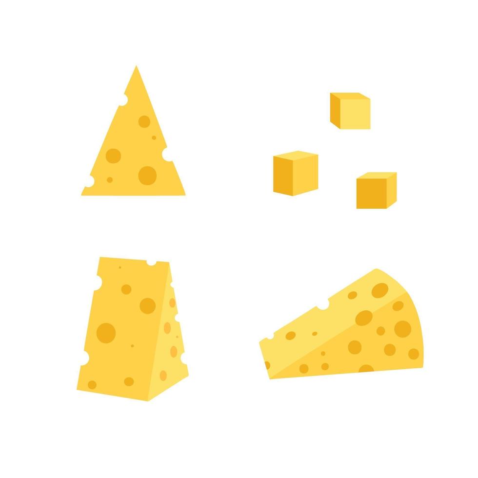 ein Satz Käsescheiben.Käse in verschiedenen Formen vektor