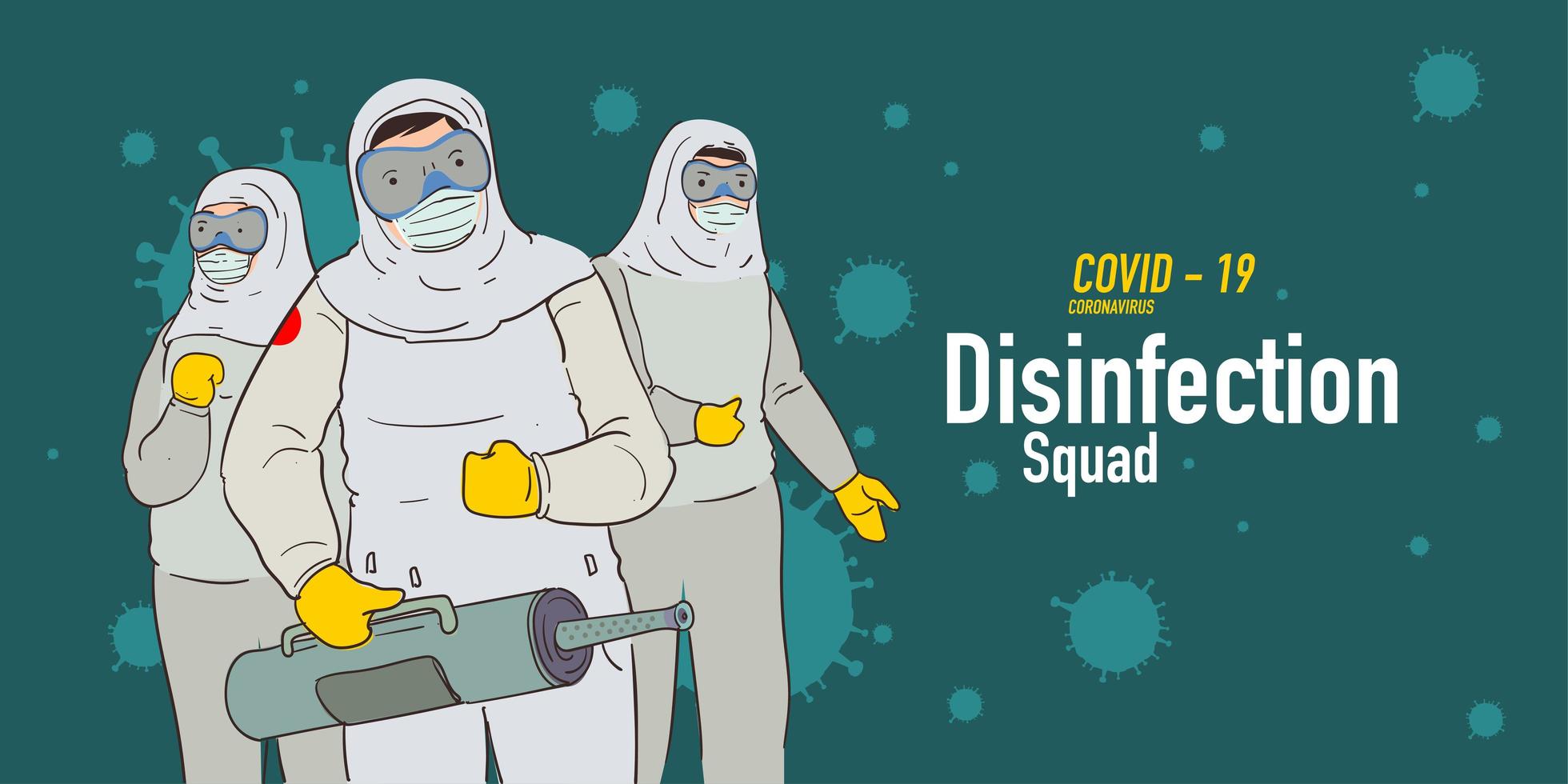 illustration av desinfektions team attack corona virus vektor