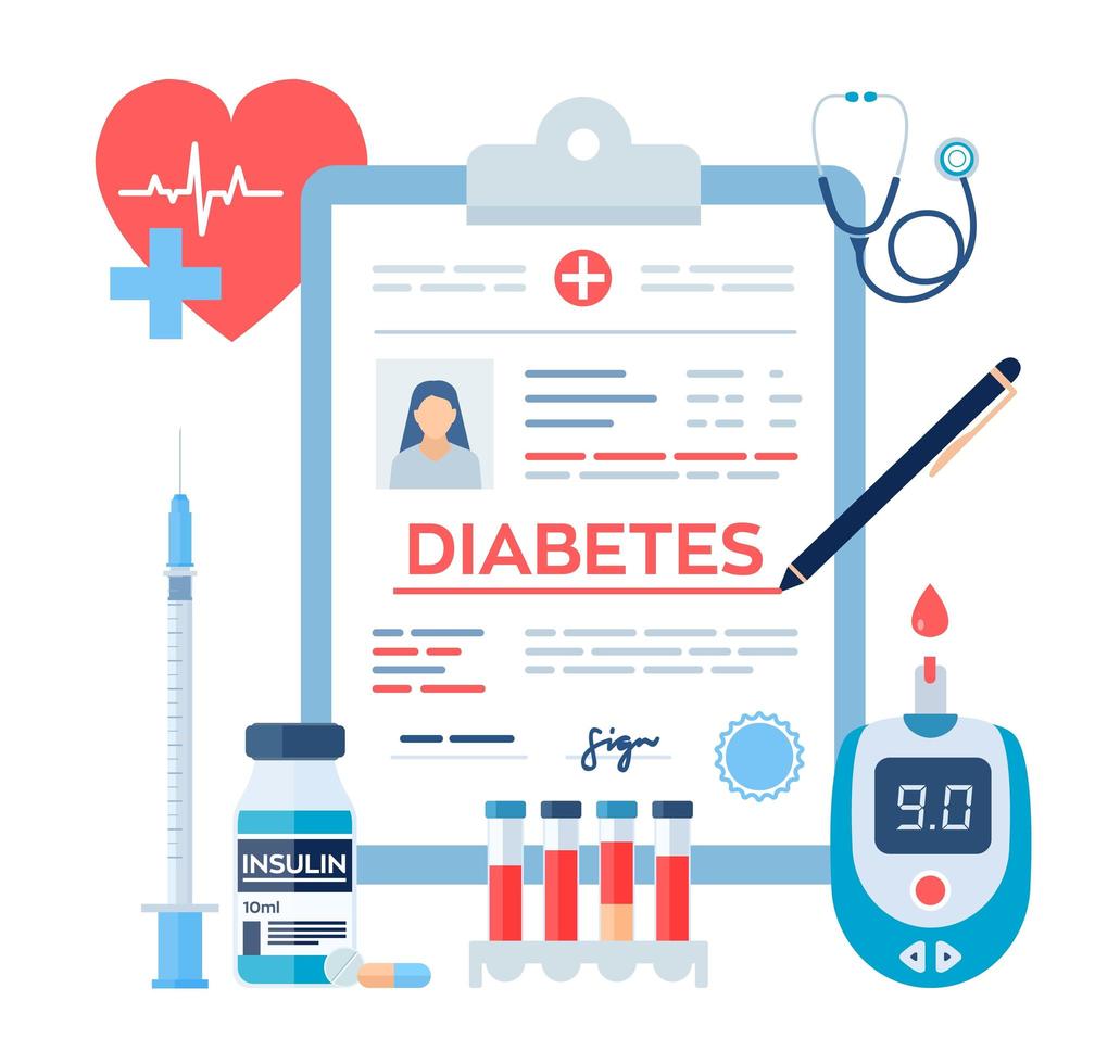 medizinische Diagnose - Diabetes. Diabetes mellitus Typ 2 und Insulin vektor
