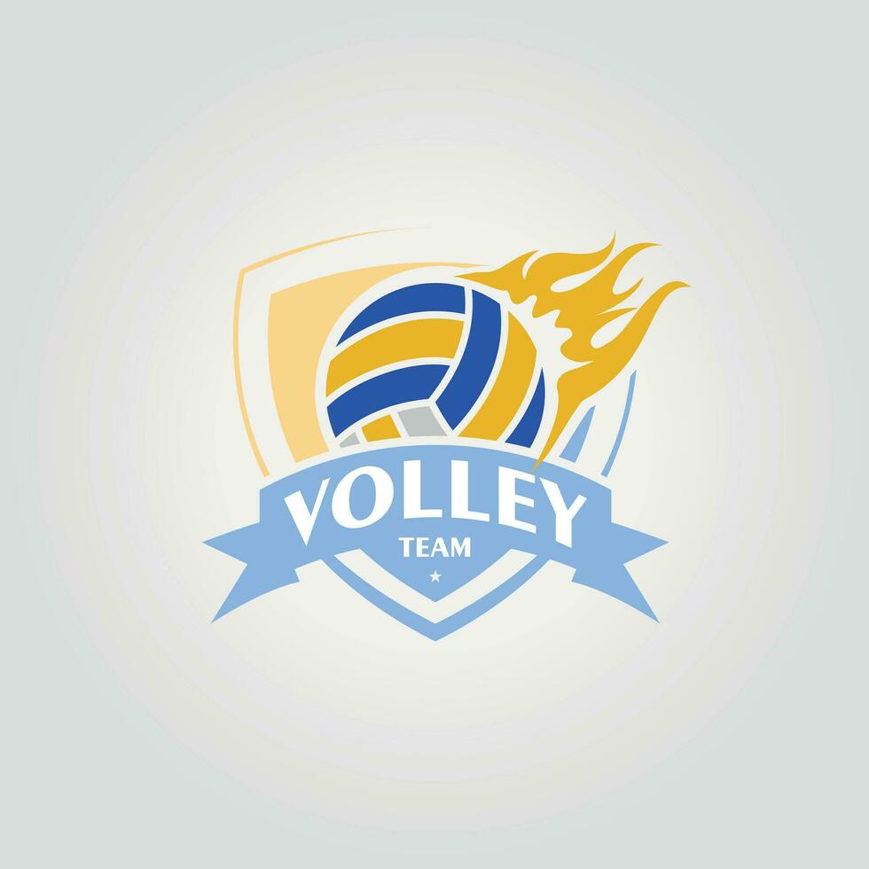 Emblem von Volleyball Logo mit Feuer Symbol, Illustration Vektor von Akademie Volley Design