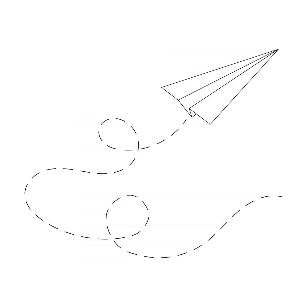 fliegendes Origami-Papierflugzeug mit Pfad. Flugzeug gestrichelte Linie vektor