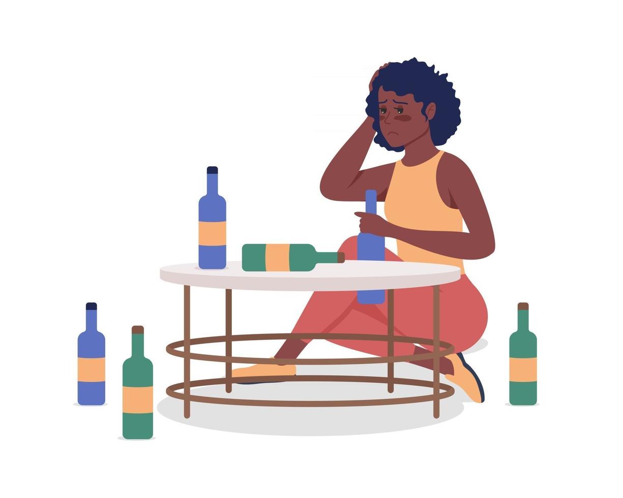 alkoholist kvinna halv platt färg vektor karaktär