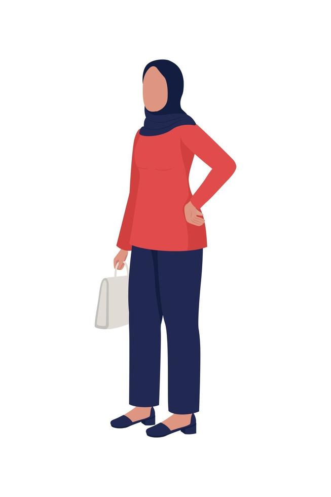 muslimsk affärskvinna halv platt färg karaktär vektor