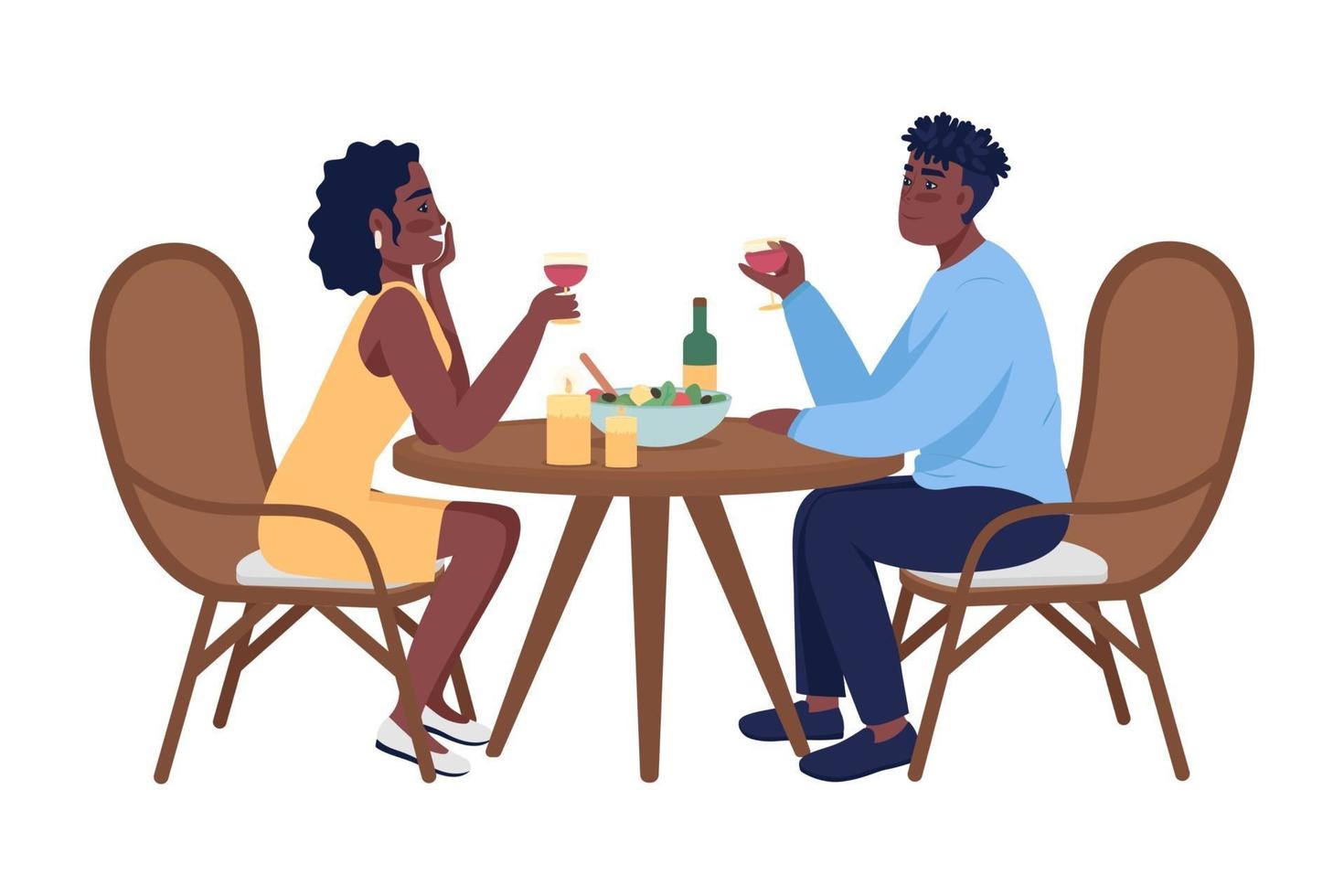 Paar auf romantischem Abendessen halbflache Farbvektorzeichen vektor