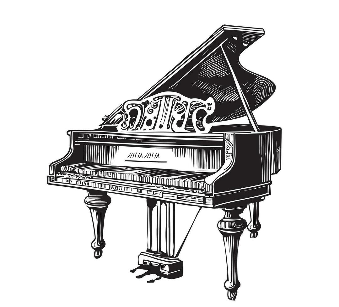 piano retro skiss hand dragen musikalisk instrument vektor illustration