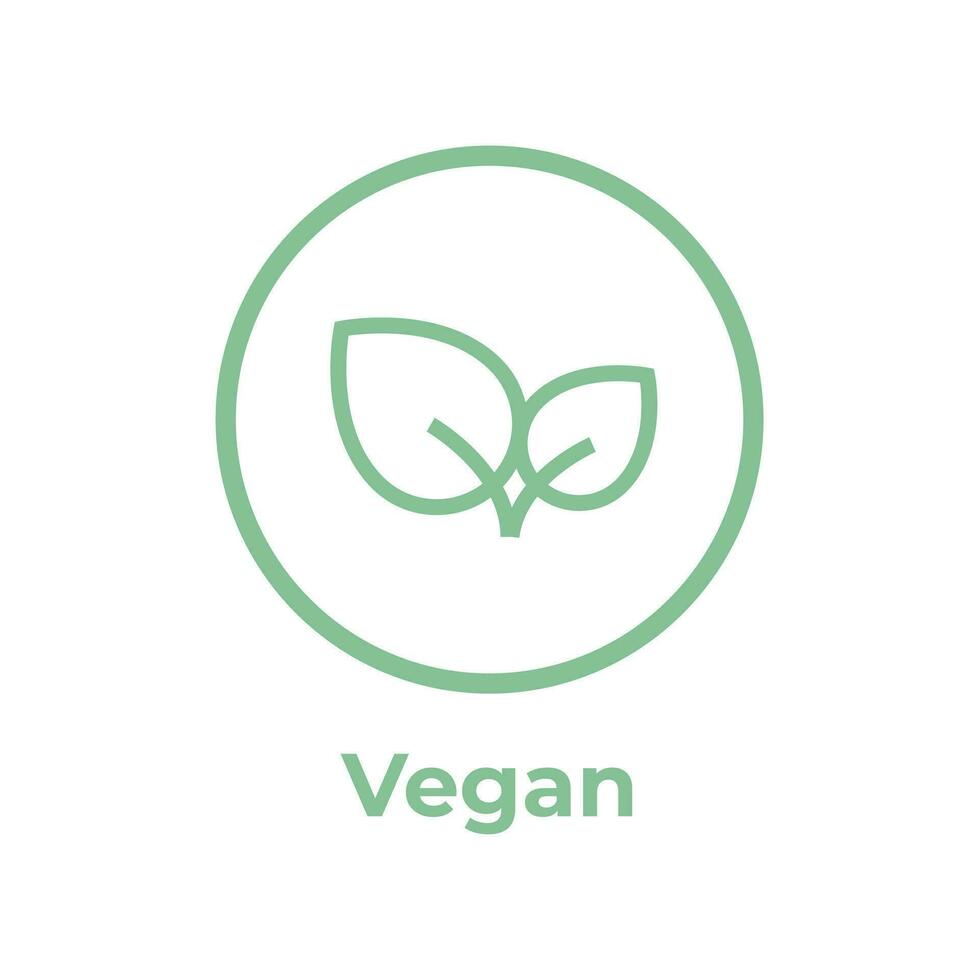 vegan diet ikon. organisk, bio, ekologisk symbol. friska, färsk och icke-våldsamma mat. vektor linje grön cirkulär illustration med löv för etiketter, taggar och logotyper